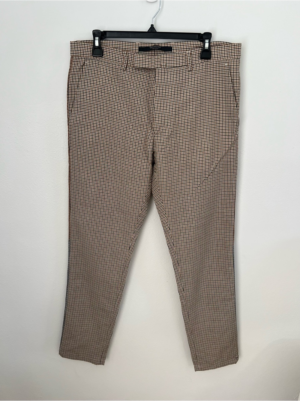 Valentino Brown Houndstooth Slim Chinos
